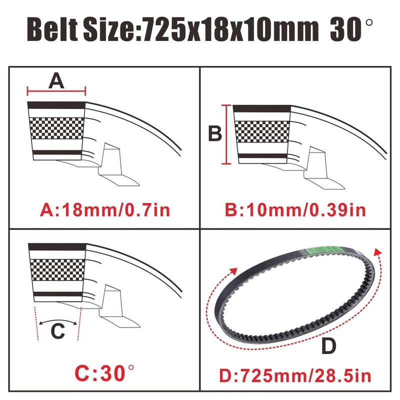 MRELC 3 Pcs Go Kart Drive Belt 725,Drive Belt Clutch Replacement for Hammerhead 80T TrailMaster Mid XRX Mud Head Go Kart 6.5HP Engine 30 Series(Go-Karts 9.110.018-9.100.018-725) - Image 5